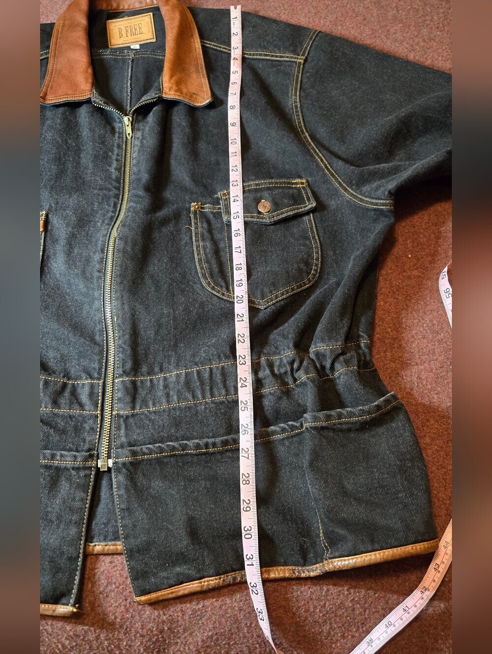 Vintage B. Free Men's Denim With Leather Trim Jacket Size XL Black & Tan - Picture 11 of 16